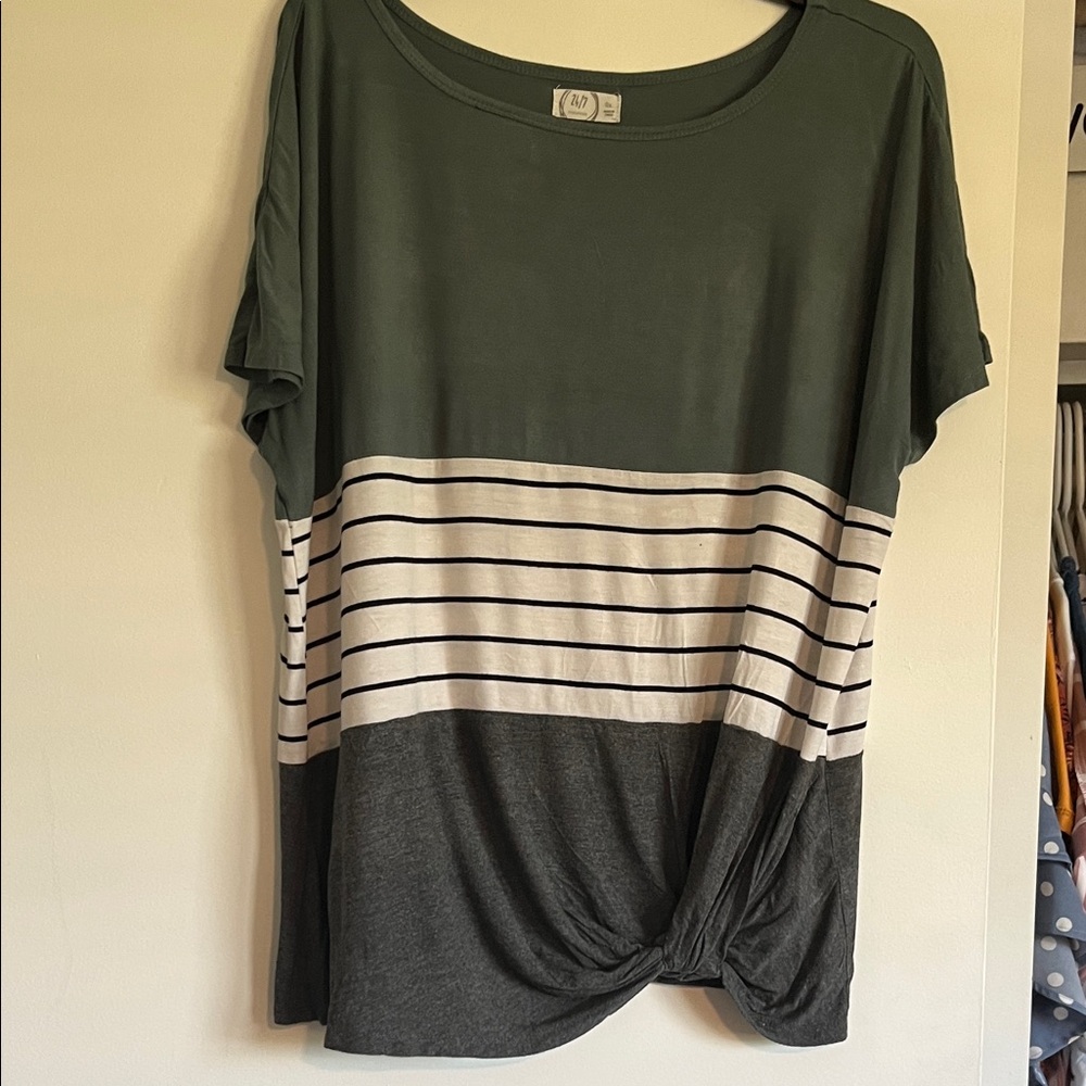 Maurices Forest Green and Charcoal Striped Tee